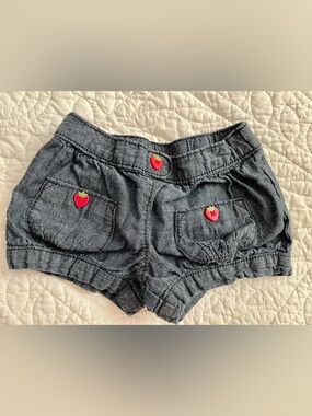 Gymboree Dark Blue Denim-Look Girls Shorts with Strawberry Buttons